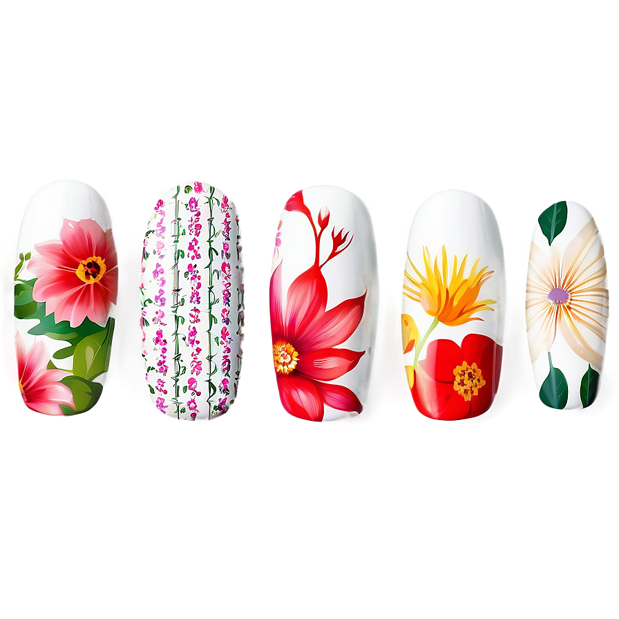 Floral Patterned Fake Nails Png Xeq