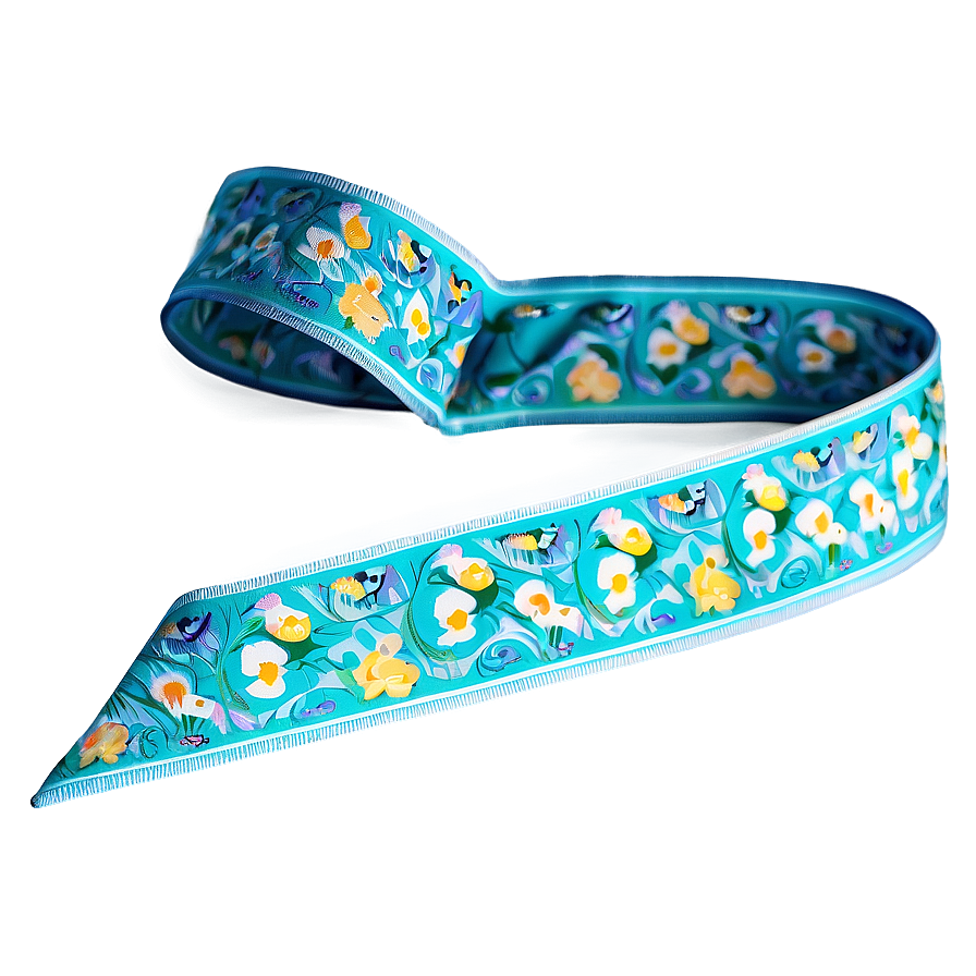 Floral Patterned Teal Ribbon Png 06282024