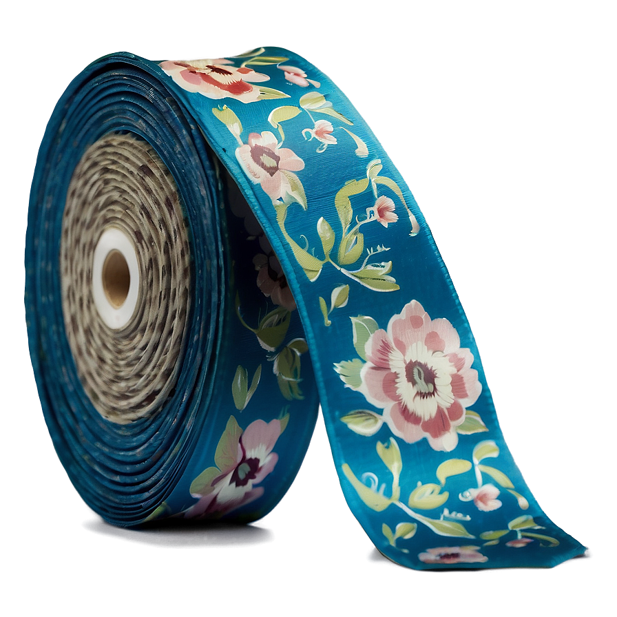 Floral Patterned Teal Ribbon Png 06282024