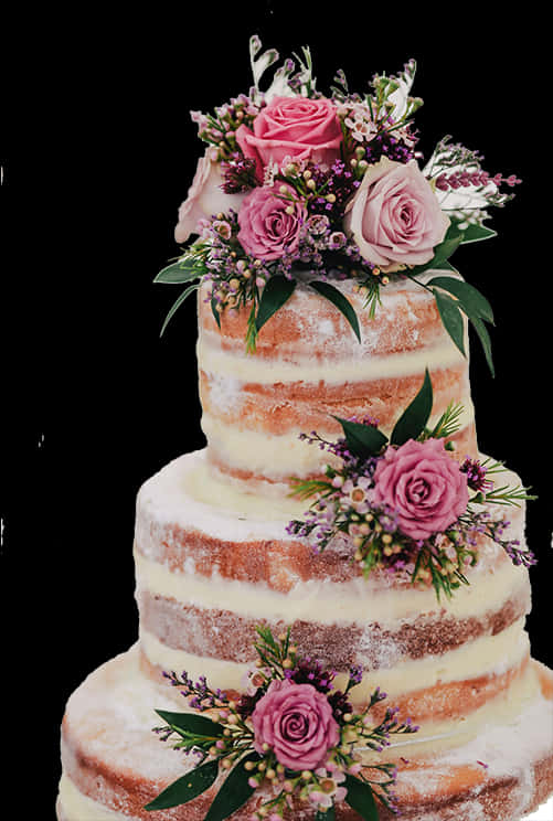 Floral Topped Naked Wedding Cake