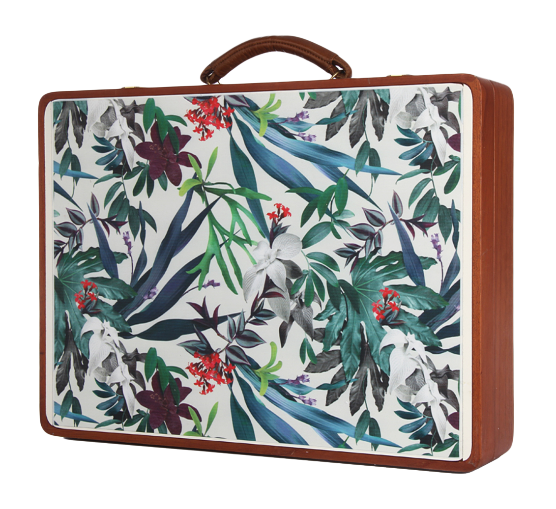 Floral Wooden Suitcase Design