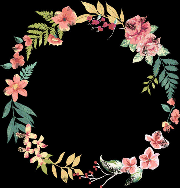 Floral Wreath Black Background