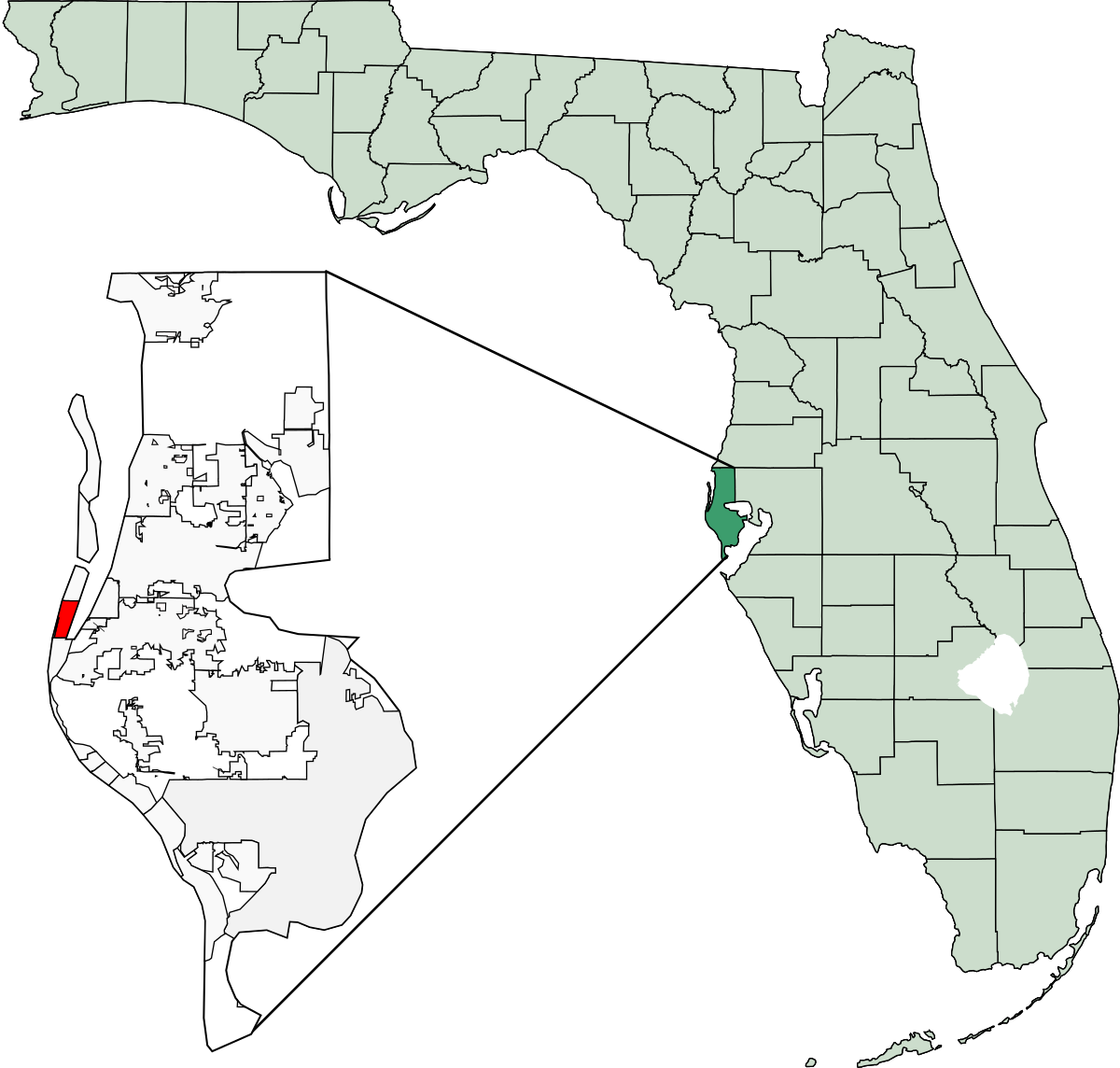 Florida Map Highlighting Specific Area