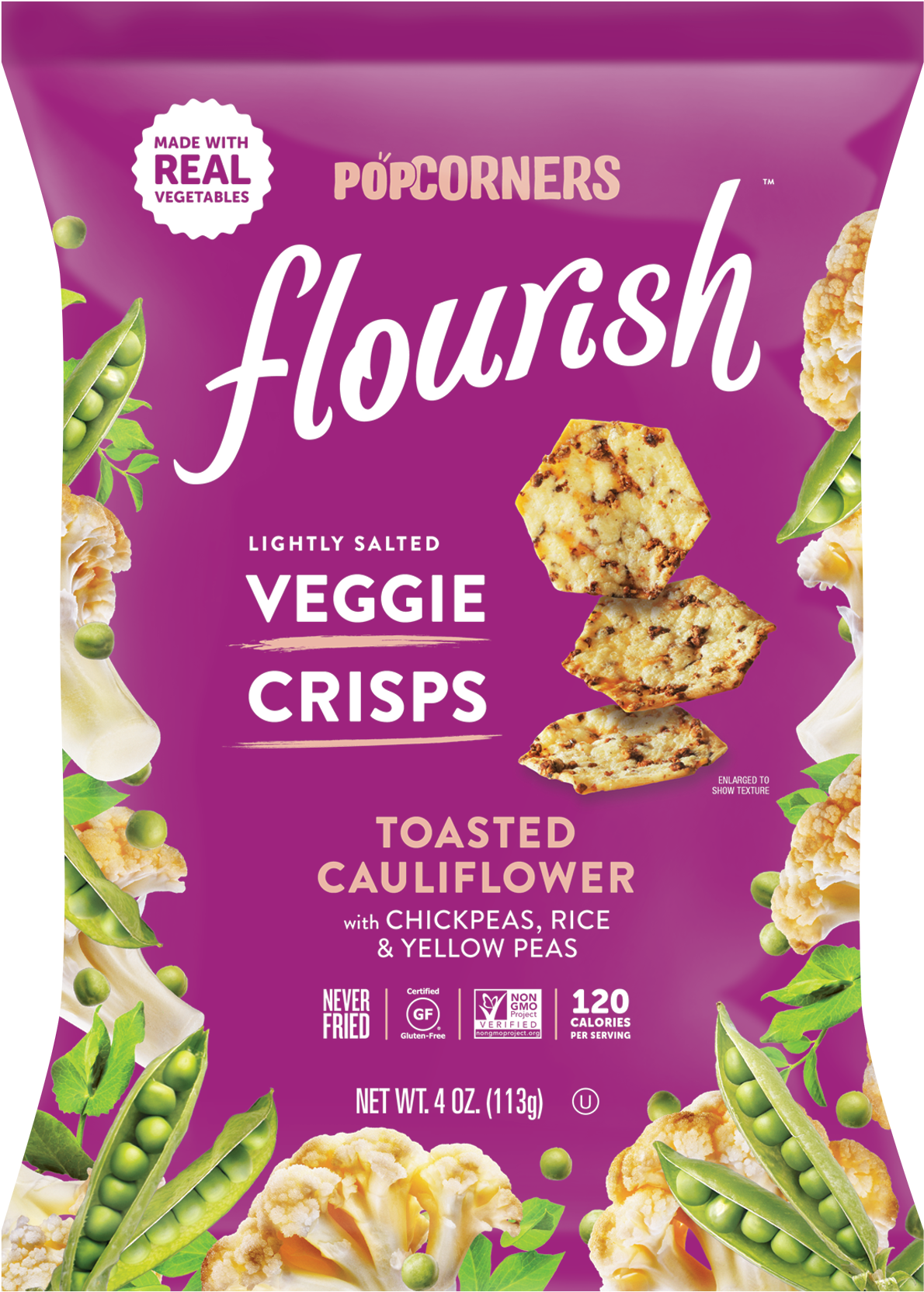 Flourish Veggie Crisps Cauliflower Packaging