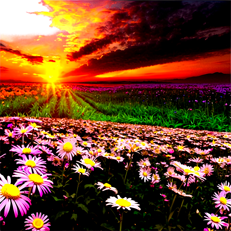 Flower Field Sunset Png Ync80