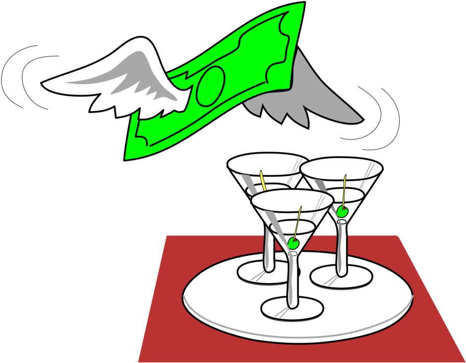 Flying Money Over Martini Glasses