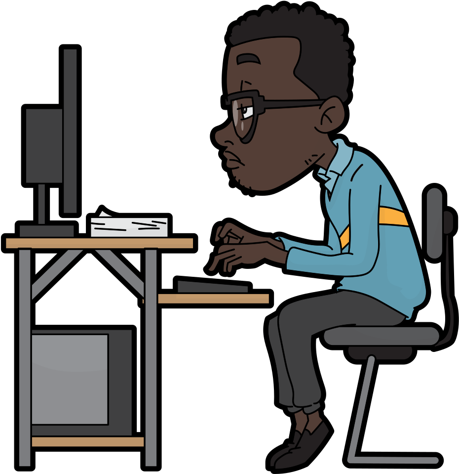 Focused Cartoon Man Workingat Desk