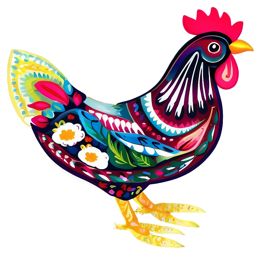 Folk Art Hen Motif Png 57