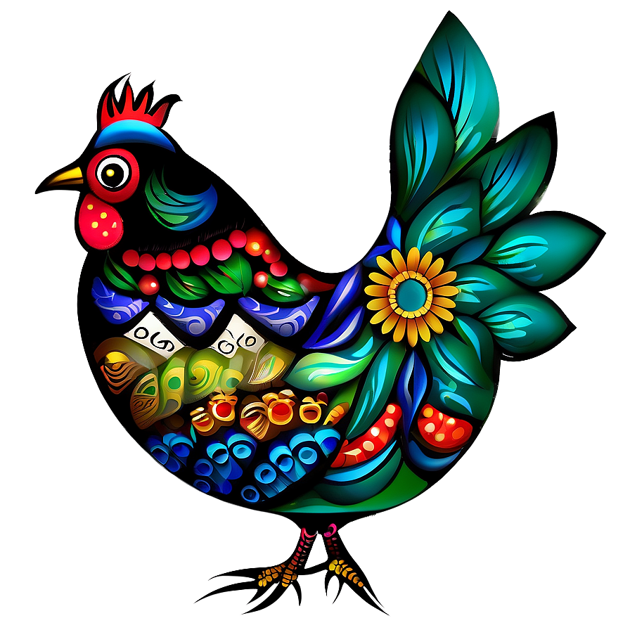 Folk Art Hen Motif Png Wuh