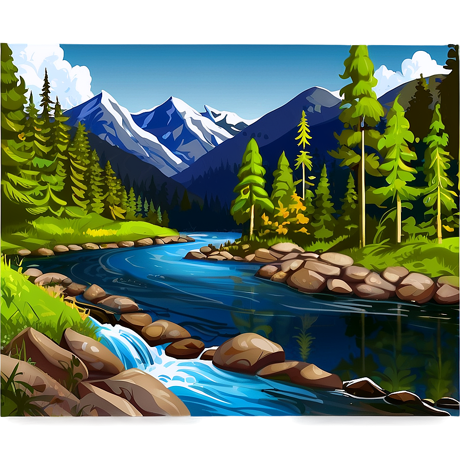 Forest Mountain River Clipart Png 06262024