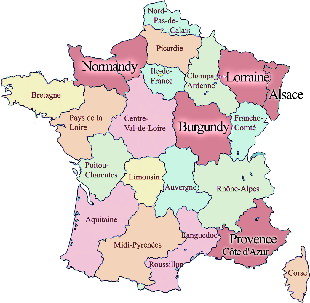 France Regions Map Color Coded