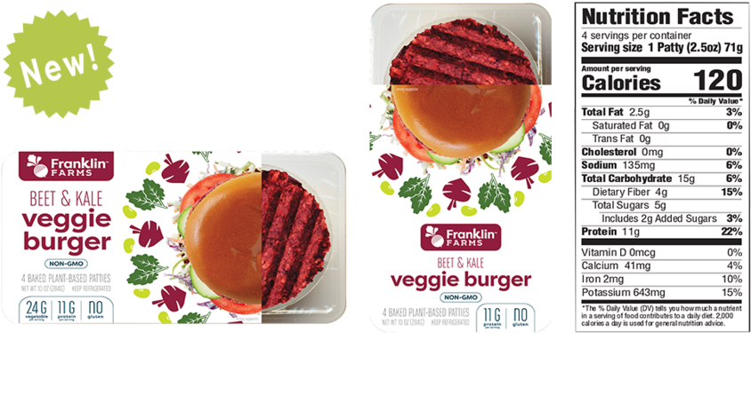 Franklin Farms Beet Kale Veggie Burger Packaging