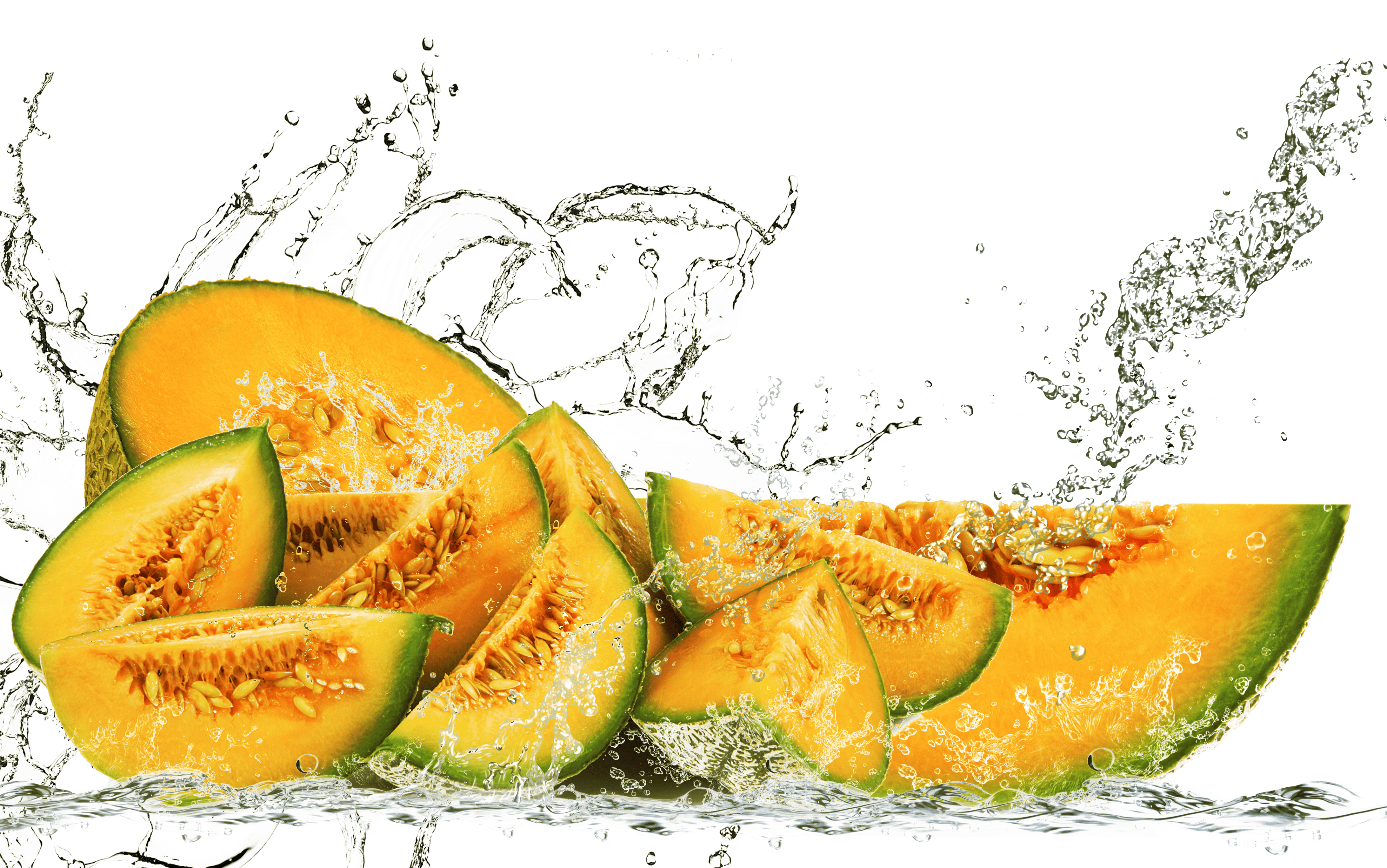 Fresh Cantaloupe Slices Water Splash