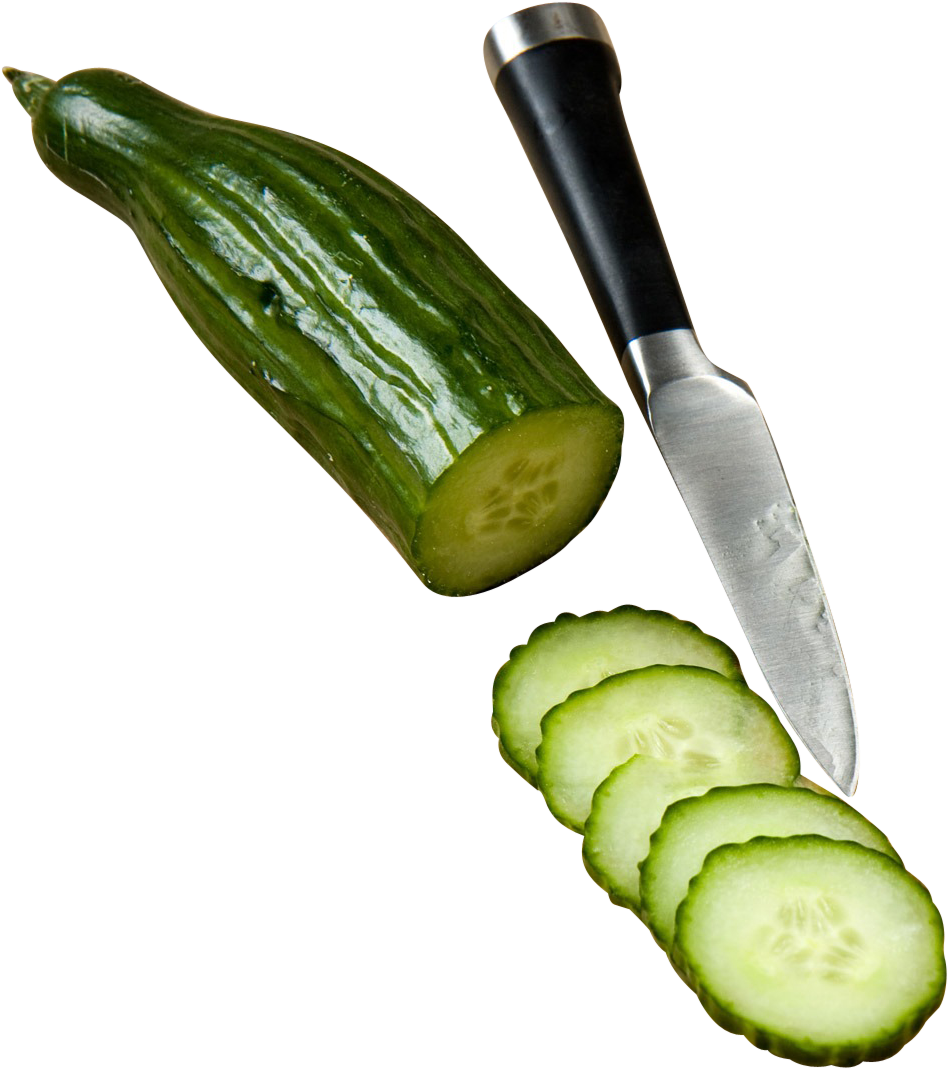 Fresh Cucumberand Sliceswith Knife.png