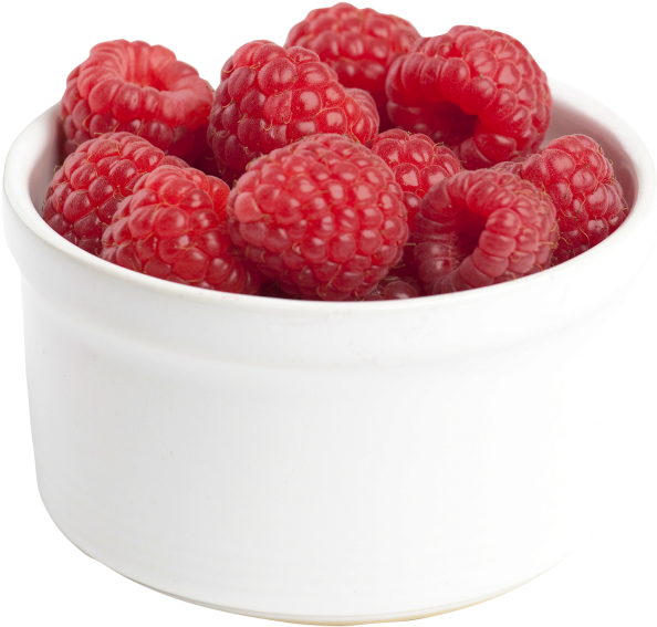 Fresh Raspberriesin White Bowl