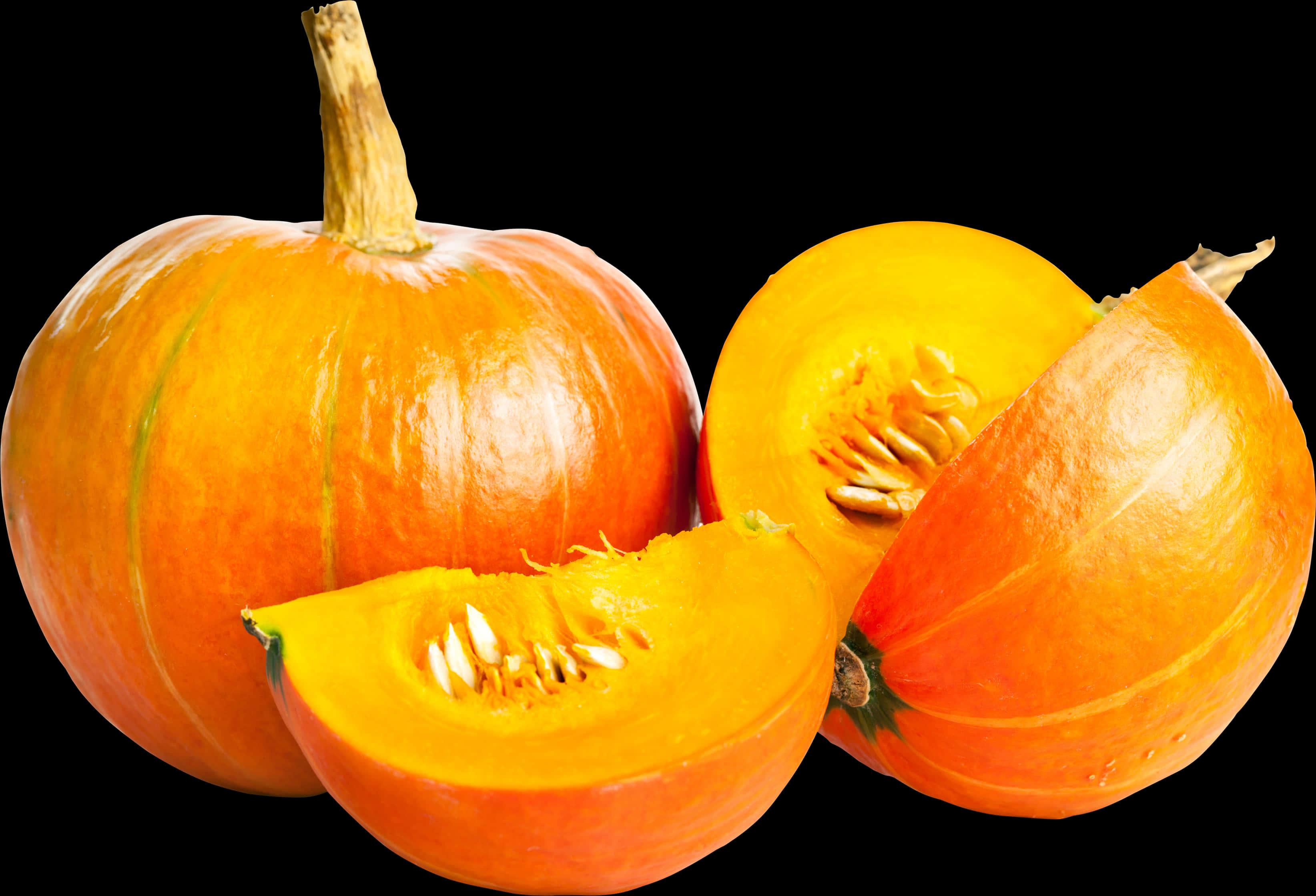 Fresh Wholeand Sliced Pumpkins