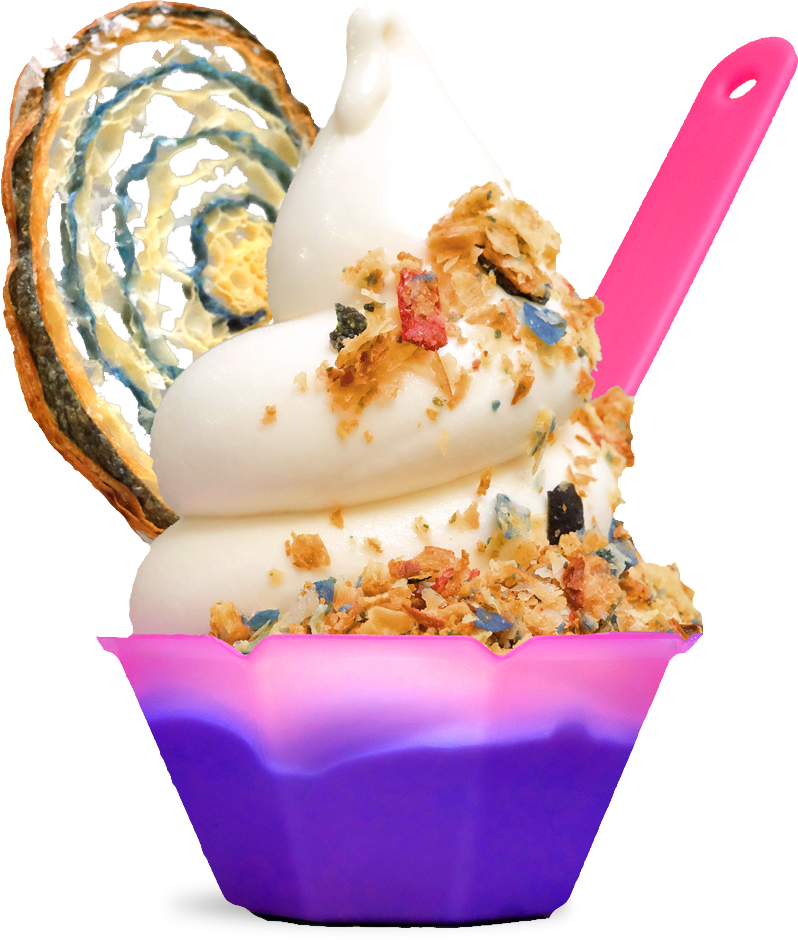 Frozen Yogurt With Toppingsand Waffle Cone