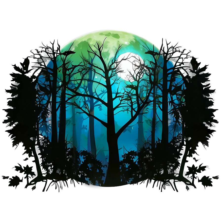 Full Moon Forest Silhouette Png Hbu