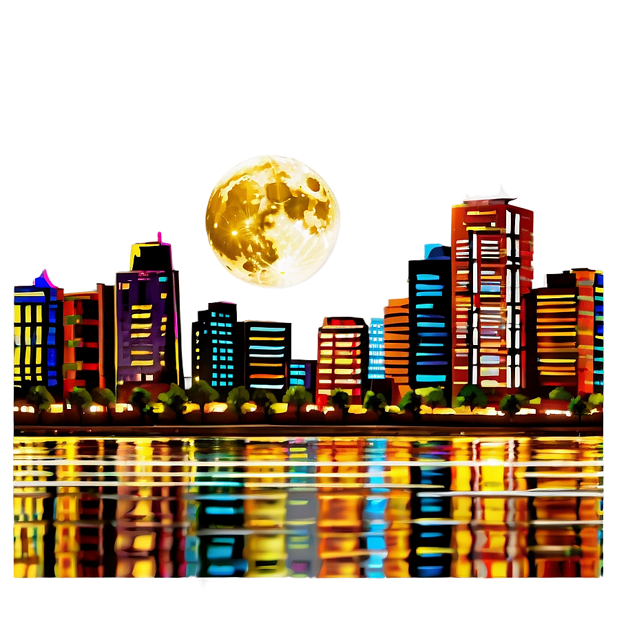 Full Moon Over Cityscape Png Nac65