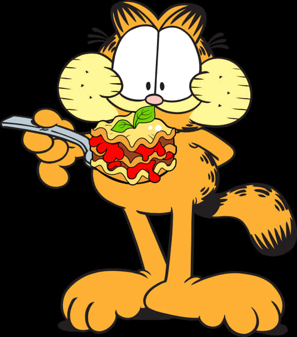 Garfield_ Enjoying_ Lasagna