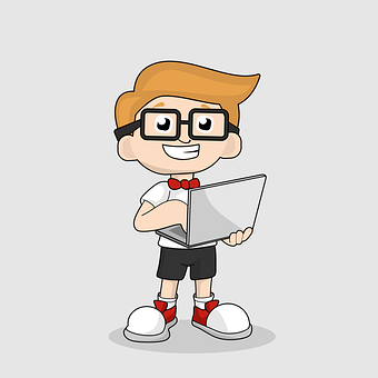 Geeky Boy Cartoonwith Laptop