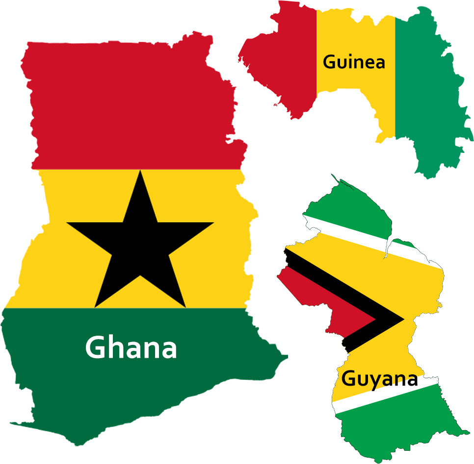 Ghana Guinea Guyana Flags Maps