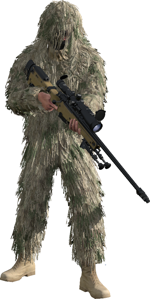 Ghillie Suited Sniperwith Rifle