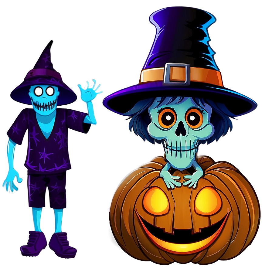 Ghoulish Halloween Cartoon Gathering Png 06252024