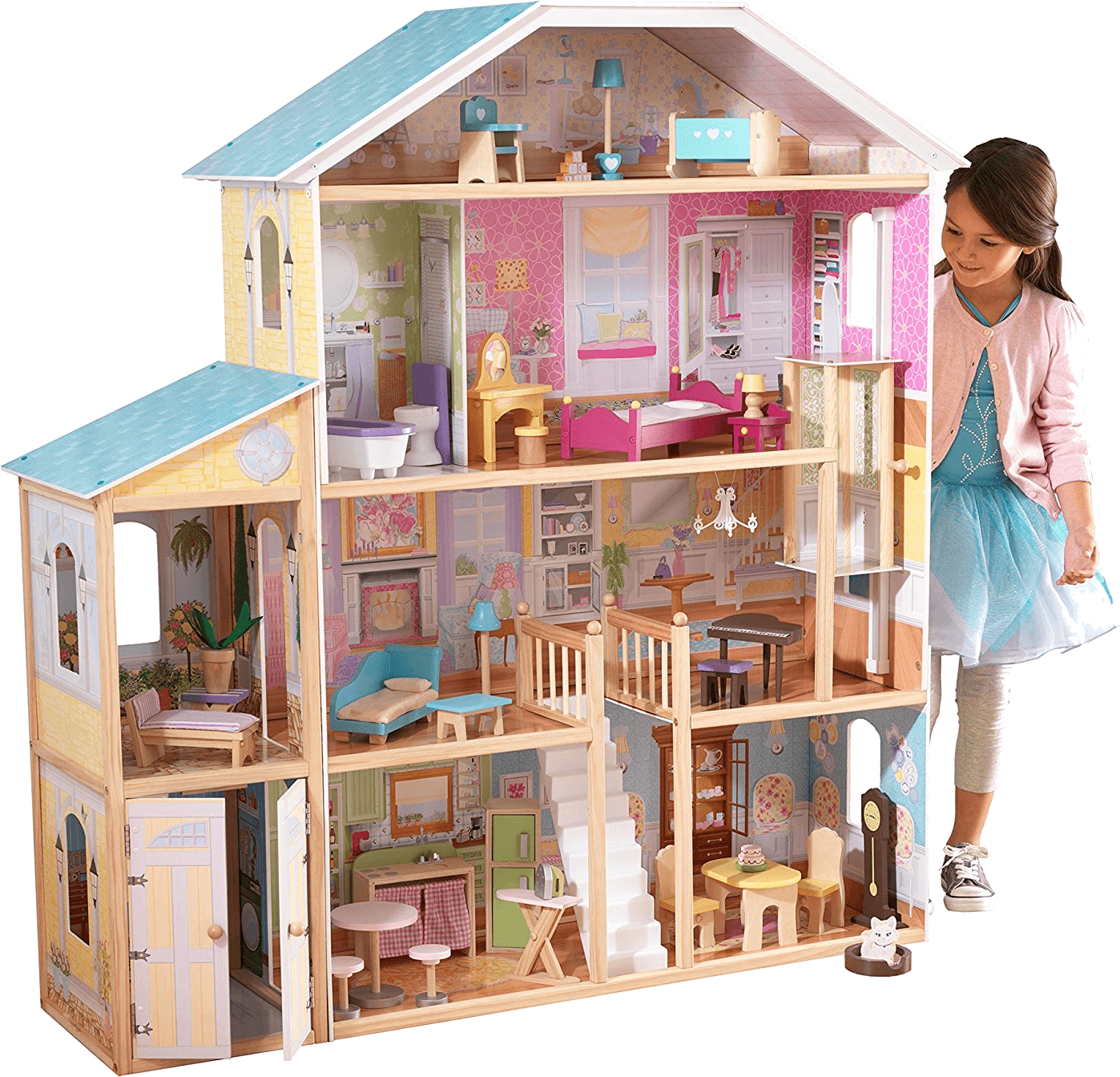 Girl Playing With Large Dollhouse