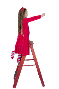 Girl Reaching From Ladder Christmas Theme