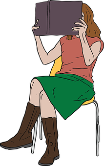 Girl Reading Book Cartoon