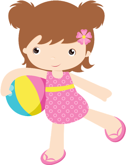 Girlwith Beach Ball Summer Clipart