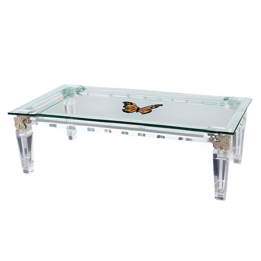 Glass Table With Butterfly Motif Png Rax72