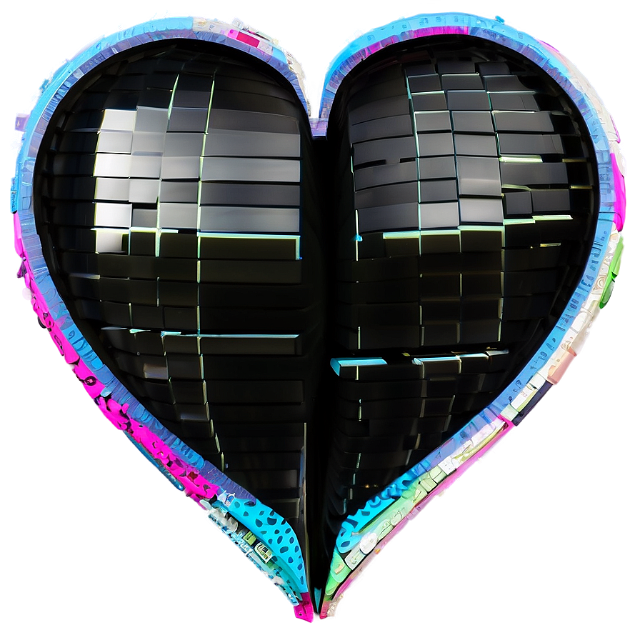 Glitch Black Broken Heart Png 06252024