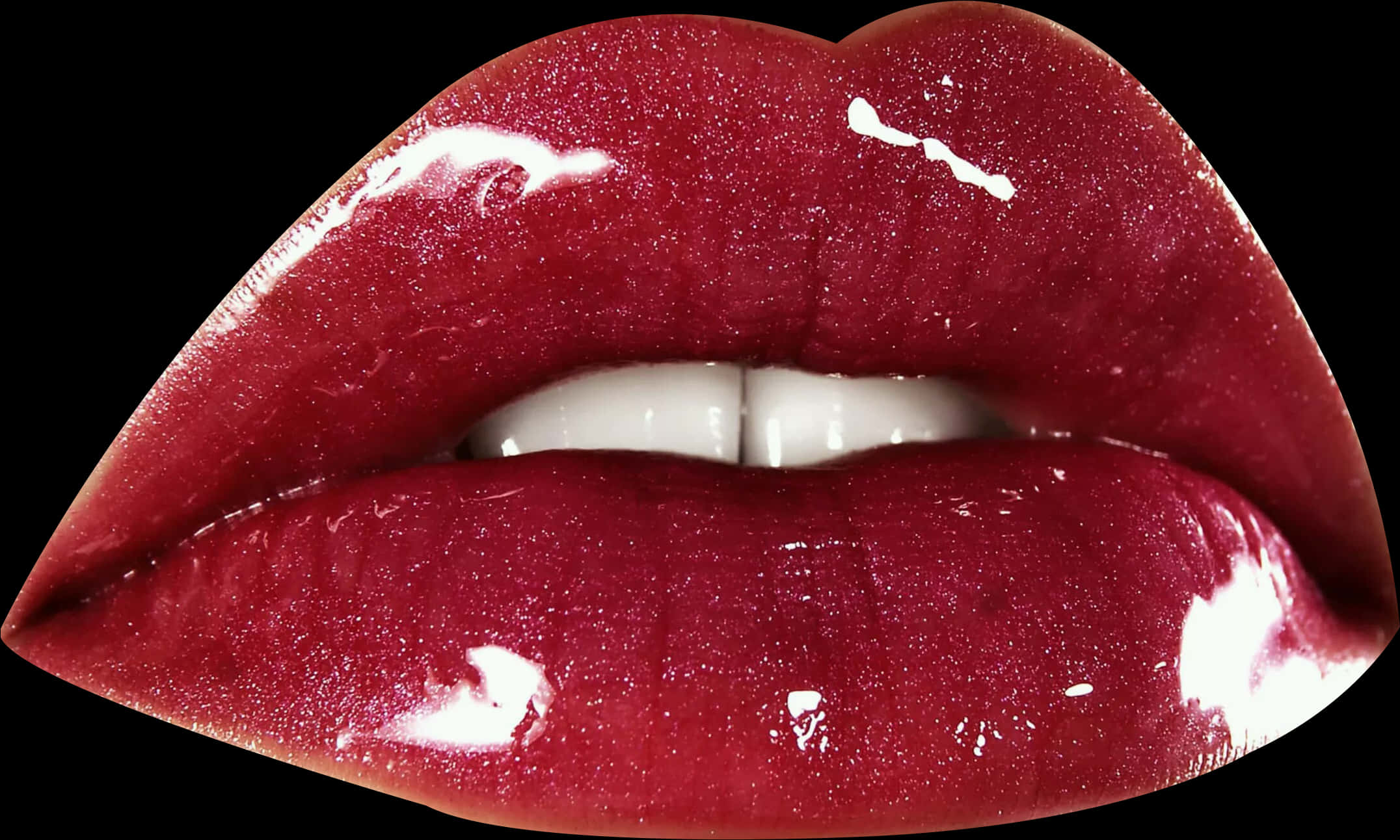 Glossy Red Lips Closeup