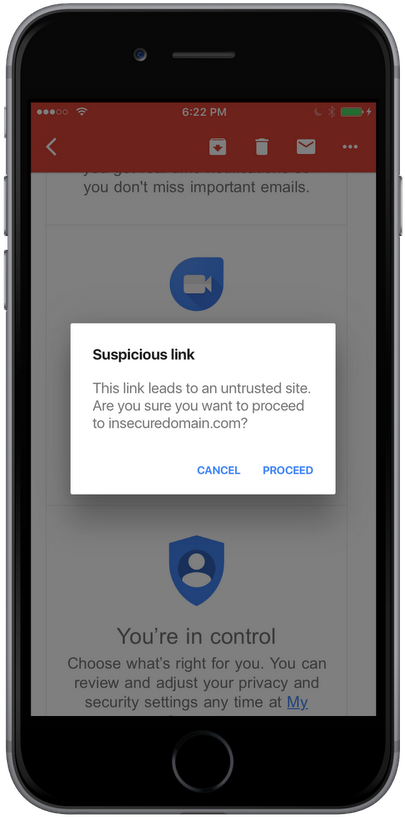 Gmail Suspicious Link Warningon Phone