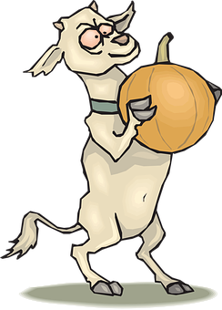 Goat Carrying Pumpkin Cartoon