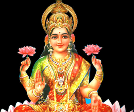 Goddess Lakshmi Holding Lotuses