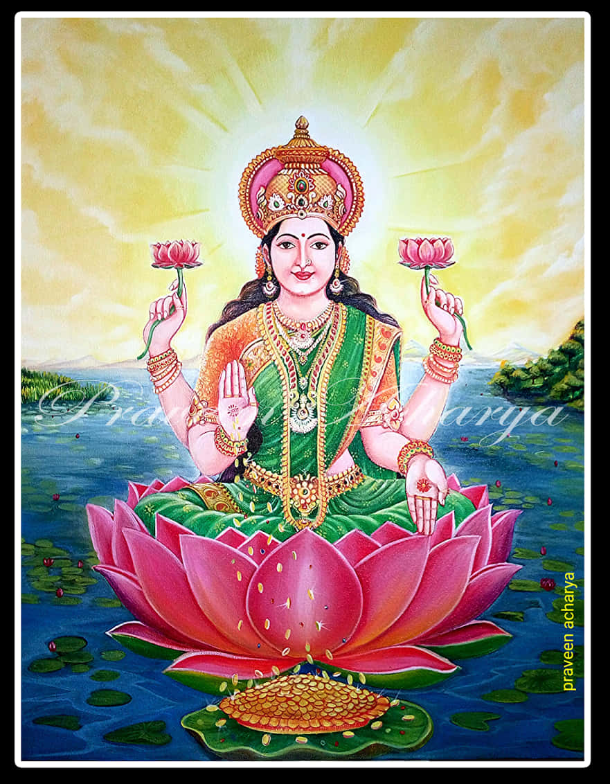 Goddess Lakshmion Lotus Painting