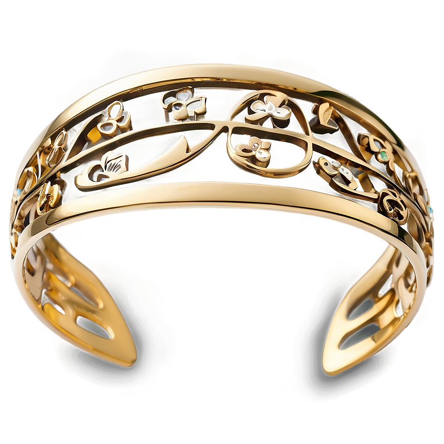 Gold Bracelet With Floral Design Png Ssw77