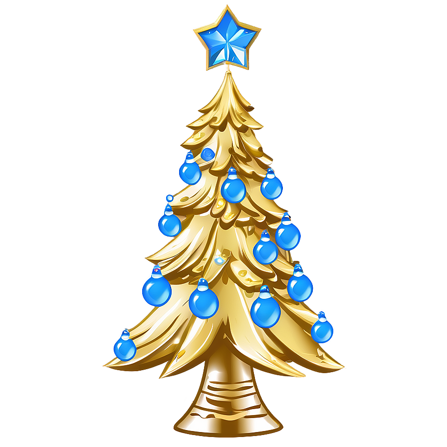 Gold Christmas Tree With Icy Blue Decorations Png 40