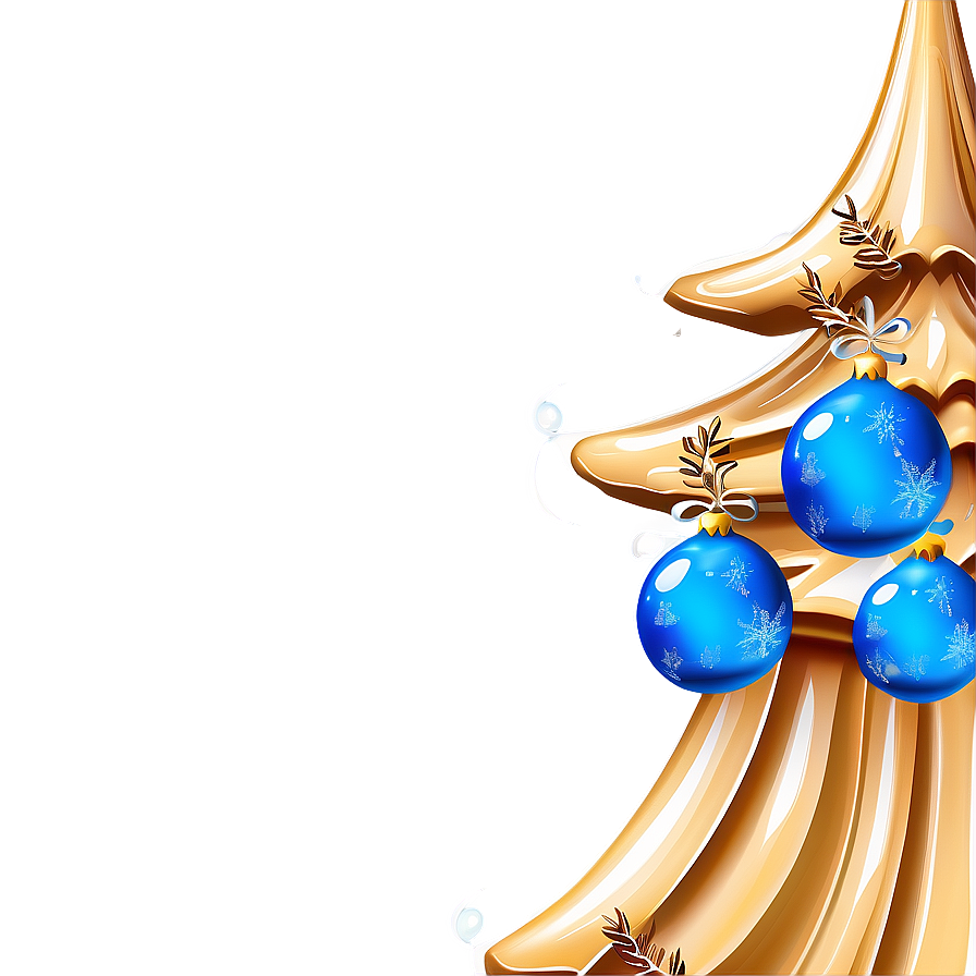 Gold Christmas Tree With Icy Blue Decorations Png Bbh52