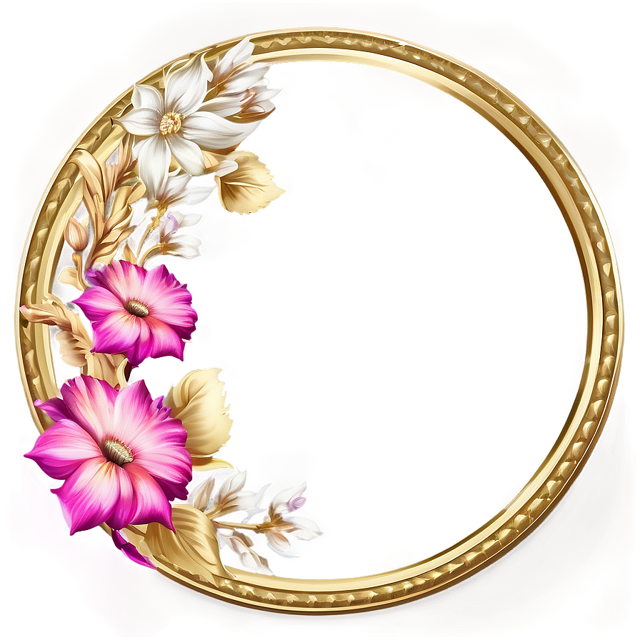 Gold Circle Frame With Flowers Png 06262024