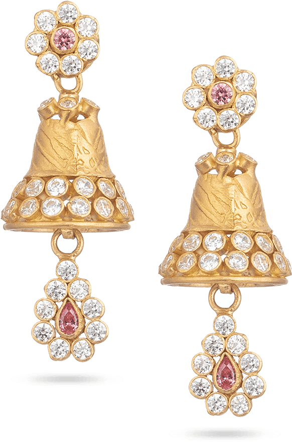 Gold Diamond Bell Drop Earrings