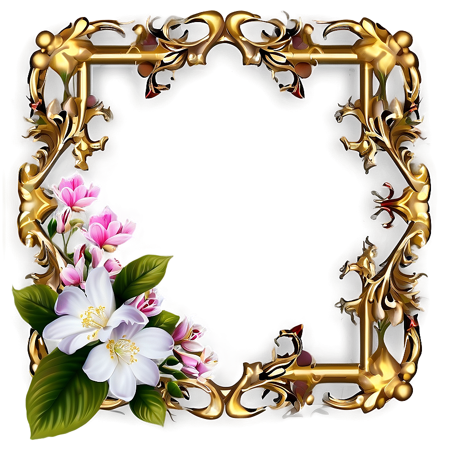 Gold Frame With Flowers Png Pgs9