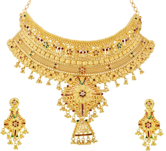 Gold Necklace Earrings Set Traditional Design