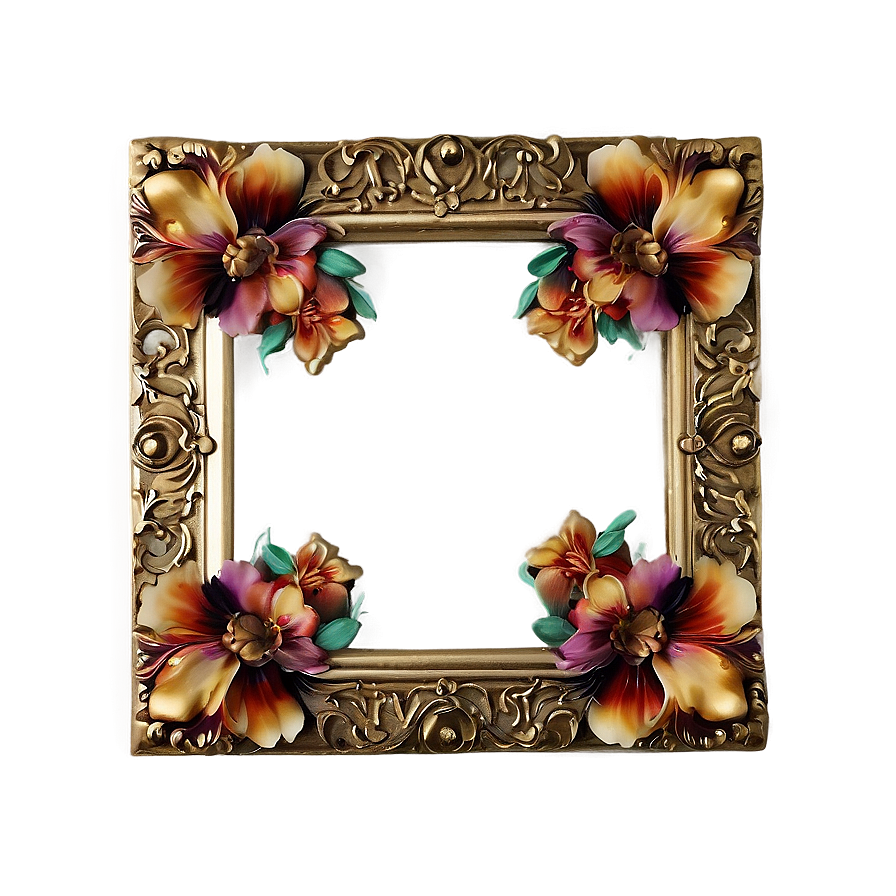 Gold Square With Floral Accents Png Svu66