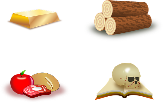 Gold Wood Food Book Skull Icons