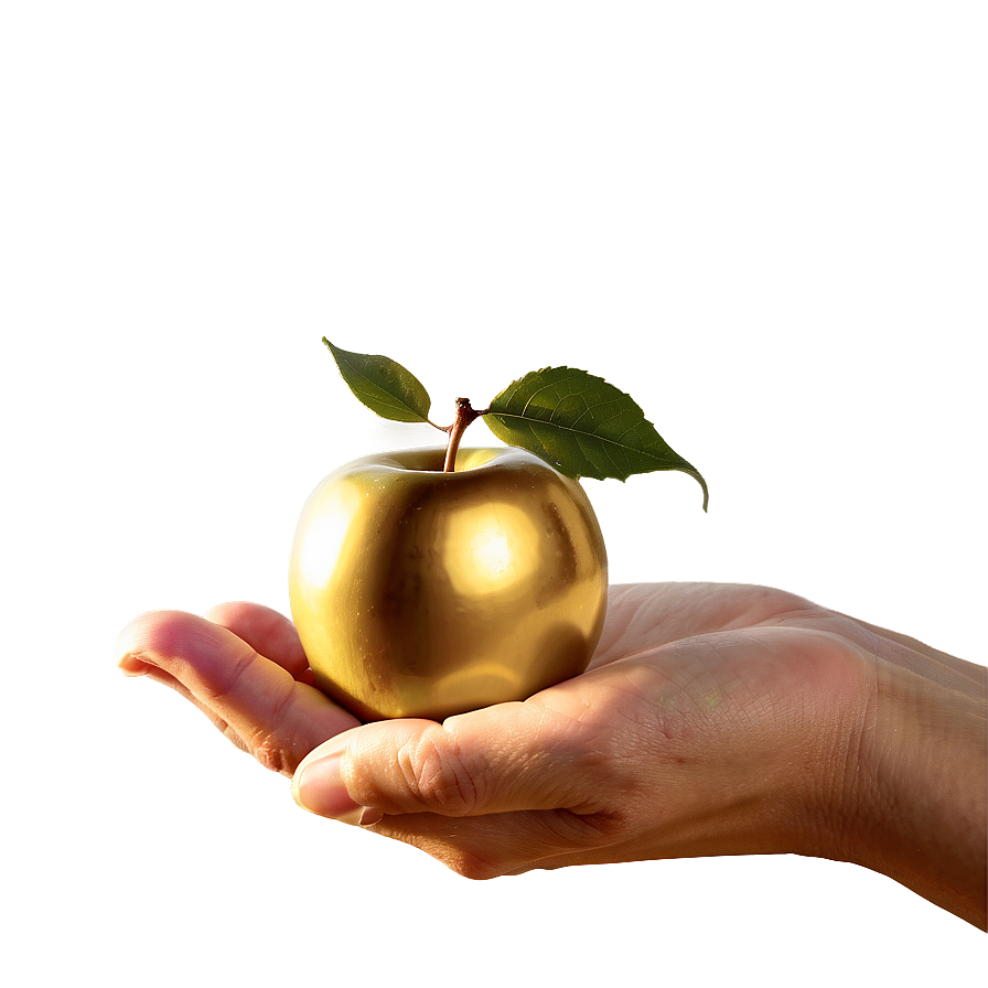 Golden Apple In Hand Png 91