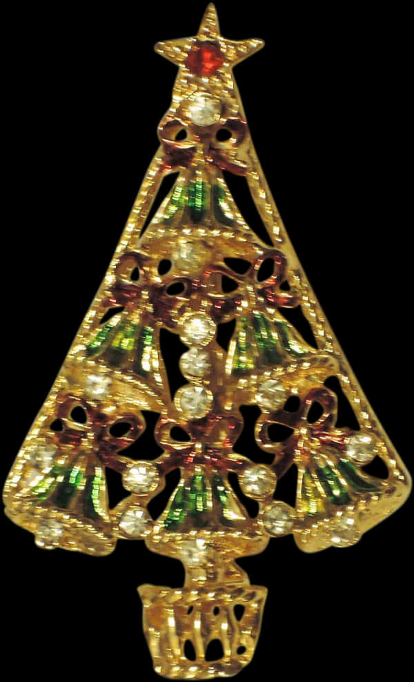 Golden Christmas Tree Brooch